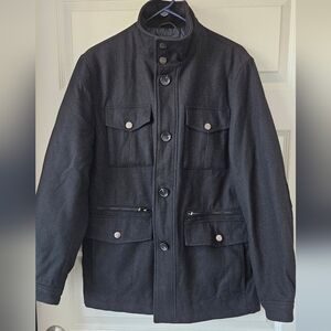 Mens Michael Kors Black Mock Neck wool Blend peacoat. Size Medium. Color Black.